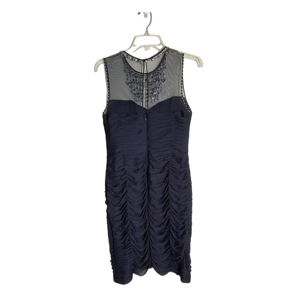 Adrianna Papell Navy Blue Sleeveless Embellished Mesh Ruched bodycon dress SZ 8 - Picture 6 of 15